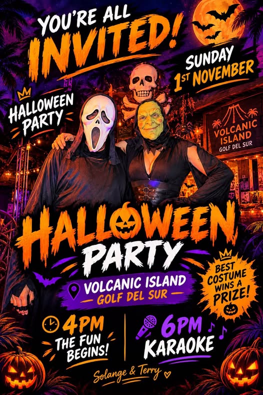 Halloween Party en Volcanic Island, Golf del Sur: cartel del evento en Tenerife