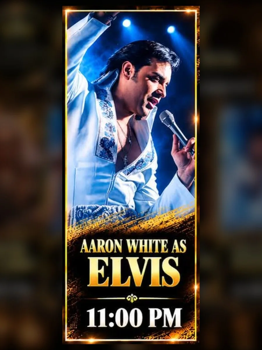 Aaron White as Elvis en St Eugen's, San Eugenio: cartel del evento en Tenerife