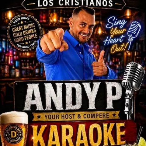 Andy P Chapman en Dreamers Bar, Los Cristianos: cartel del evento en Tenerife