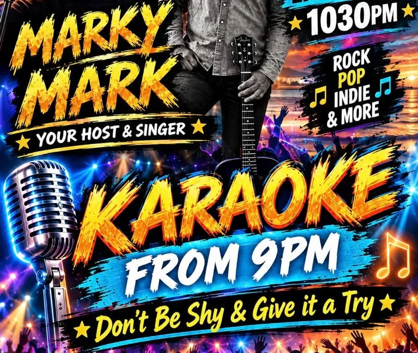 Karaoke with Marky Mark en The Garrison Public House, Playa de las Américas: cartel del evento en Tenerife