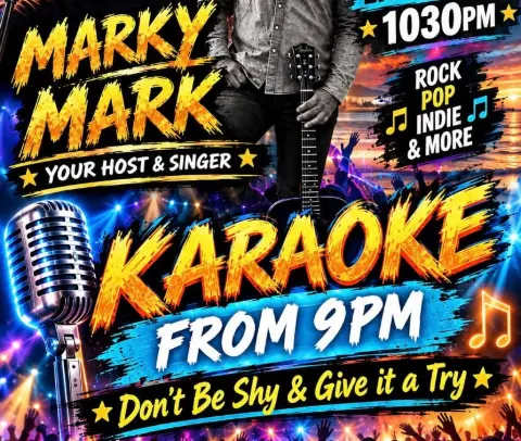 Karaoke with Marky Mark im The Garrison Public House, Playa de las Américas – Veranstaltungsplakat Teneriffa